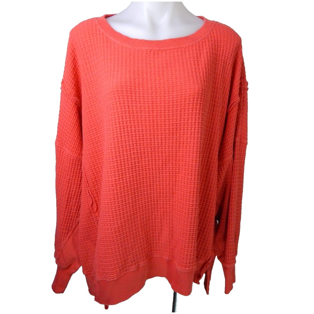 American Eagle Sweatshirt Big Hug Waffle Knit Crewneck Red Pullover